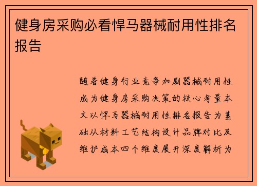 健身房采购必看悍马器械耐用性排名报告
