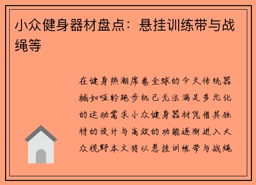 小众健身器材盘点：悬挂训练带与战绳等