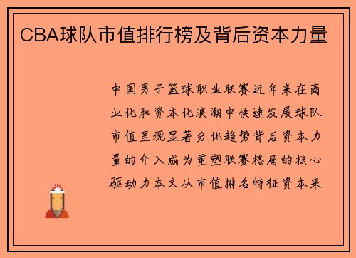 CBA球队市值排行榜及背后资本力量